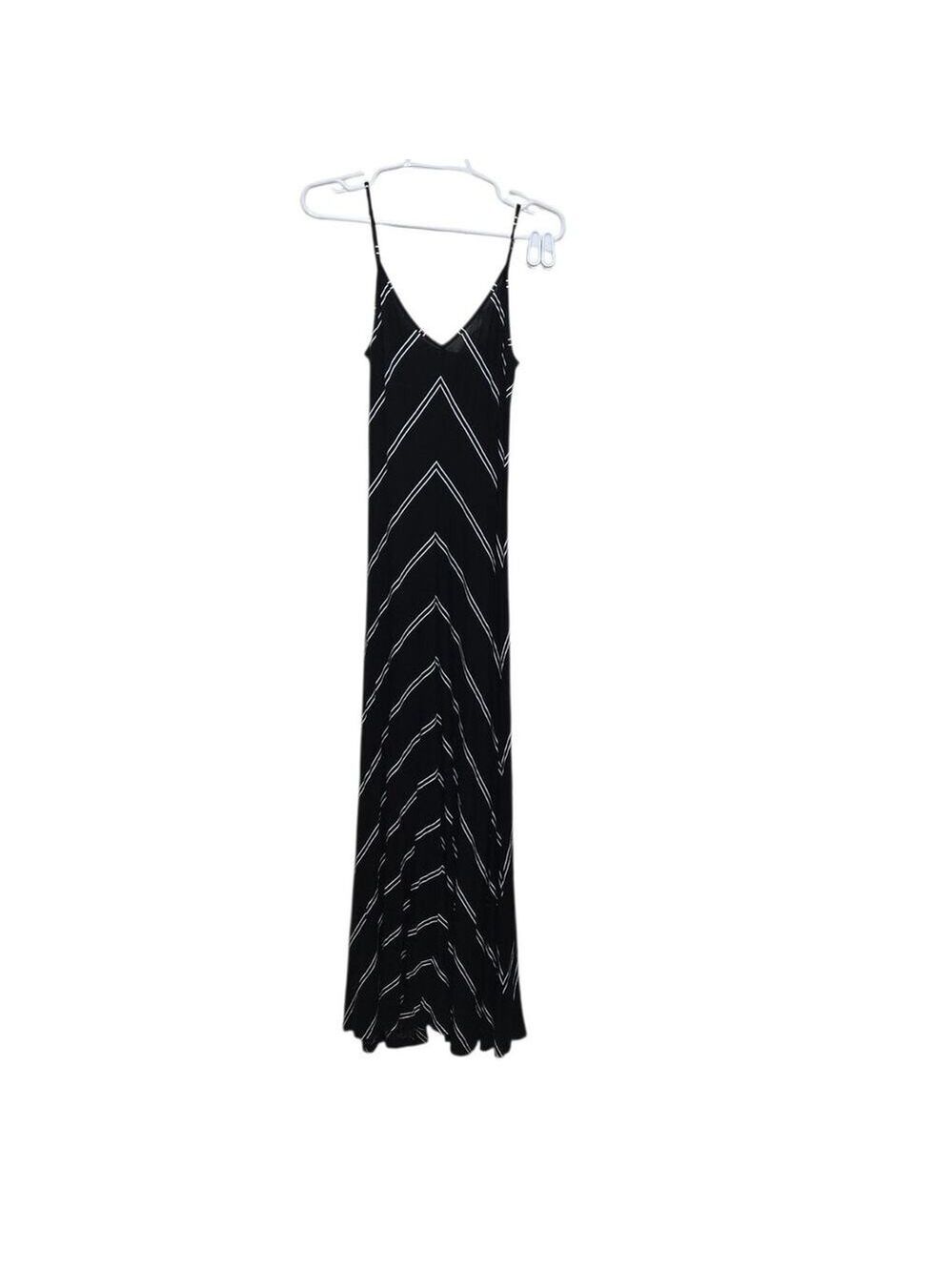 LOFT Black White Chevron Stripe Maxi Dress Small Spaghetti Strap Sleeveless